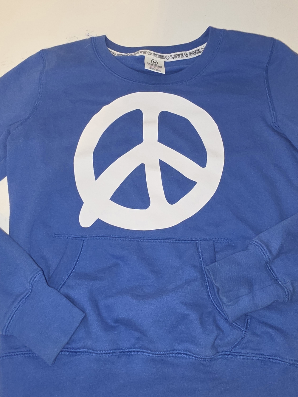 Victoria's Secret PINK blue sweatshirt with white 'PINK' text, size XS